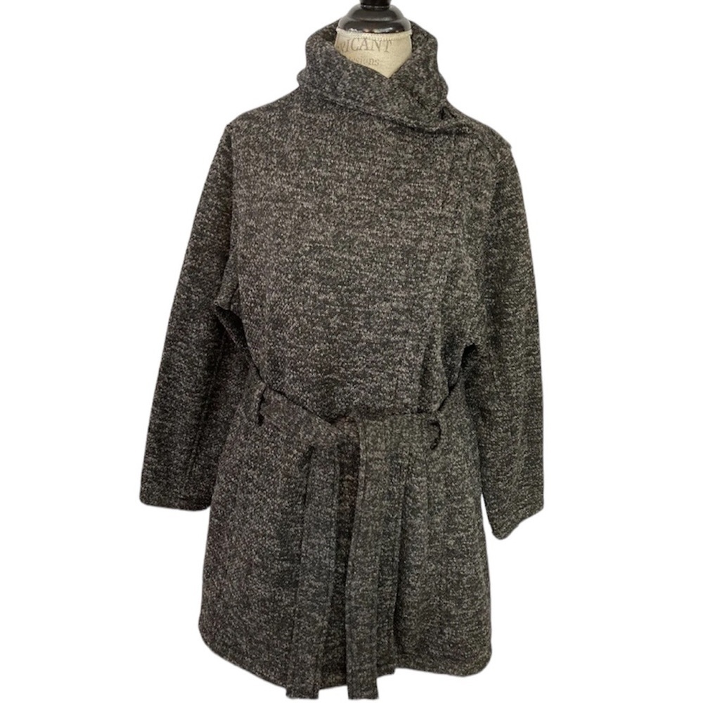 Steve Madden Coat Asymmetrical Moto Front Zipper Heather Gray Sash Belt Size L/G